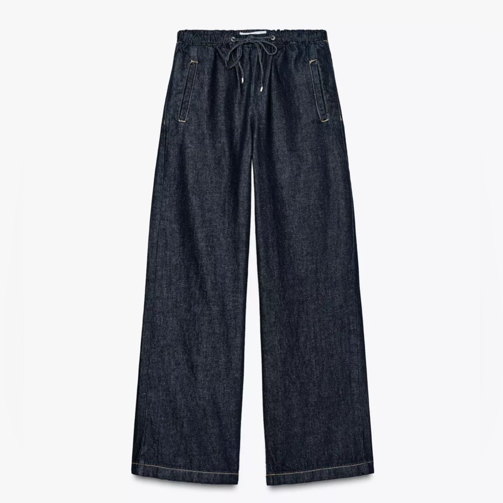 ZARA Midrise Wide Leg Drawstring Jeans